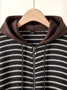 Rusticease Plus Size Women's Striped Zip-Up Hooded Jacket And Pants Casual 2 Pieces Set - Brown - View 9