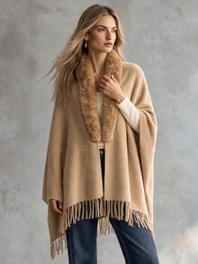 Trelyra Women's Plush Patchwork Casual Versatile Daily Wear Cardigan - Camel - View 10