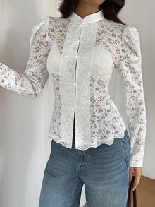 Lucivie Women's Lace Sexy Versatile Casual Daily Top - White - View 6