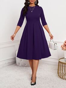SHEIN Lady 春夏秋冬優雅辦公室派對新年女款洋裝 - 紫色 - 查看 3