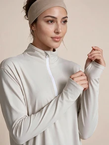 SHEIN With My Calm Women's Solid Color Stand Collar Casual Daily Travel Sports T-Shirt - Light Grey - View 2