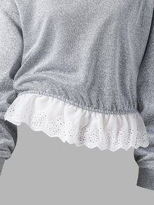 SHEIN Tween Girls Fall Clothes Letter Print Open Shoulder Asymmetrical Hem Casual Sweatshirt Fall Winter, Warm, Outfit, Comfortable, Daily, Long Sleeve - Grey - View 5