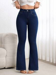 Flexra Plus Size Women's Casual Comfortable Deep Blue Mid-Stretch Denim Jeans - Dark Wash - View 5