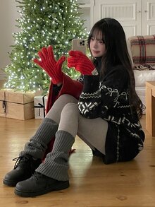 DAZY Women's Korean Style High Neck Long Sleeve Autumn/Winter Sweater 2 Pieces Set - Black - View 1