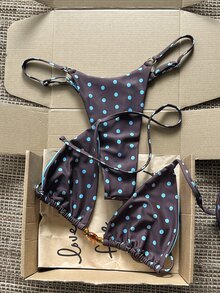 Swim Mod Women Brown And Blue Polka Dot Halter Tie Two Pieces Bikini Swimwear Bikini Set, - Multicolor - View 3