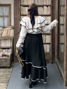 Bijouette Plus Size Japanese-Style Colorblock Ruffle Plus Size Patchwork Dress, Elegant And Sophisticated For Daily Commute - Apricot - View 2