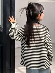 Dazy Kids Tween Girl Striped Casual Daily Long Sleeve T-Shirt - Beige - View 2