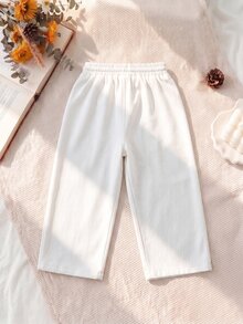 SHEIN Explorewe 女童牛仔褲，秋季新款，白色，彈性腰帶抽繩設計，寬鬆版型，輕量柔軟丹寧布料，舒適親膚，適合四季穿著；完美適用於日常穿著、拍照、購物、旅行、度假等多種場合；2026新款女童牛仔褲 - 白色 - 查看 2