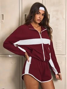 CourtClass CourtClass Women's Striped Colorblock Jacket And Shorts Sports Set - Multicolor - View 6