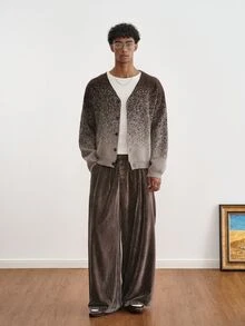 TOKVUE Men's Button Design Pleated Wide Leg Loose Casual Pants - Coffee Brown - View 6