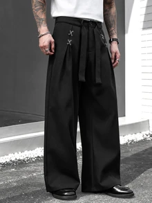 SLATEMANN Men's Casual Button Pleated Pants For Vacation And Travel - Black - View 3