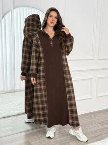 Easowa Curve Plus Size Women's Plaid Casual Party & Travel Dress - Chocolate Brown - View 4