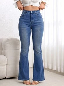 Flexra Women's Casual Versatile Flare Jeans With Pockets - Blue - View 3