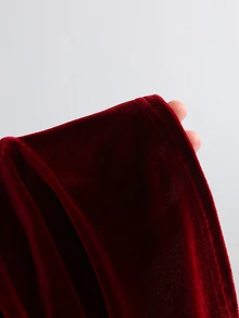Sweetra Women's Shiny Knit Long Sleeve Dress, Hollow Design, Rhinestone Bow Detail, Front Draped Pleats, Short Black Mini Dress For Outing And Nightclub - Burgundy - View 6