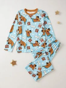 SCOOBY-DOO X SHEIN Tween Boy Cartoon Print Long Sleeve Top And Pants Loungewear Set - Multicolor - View 2