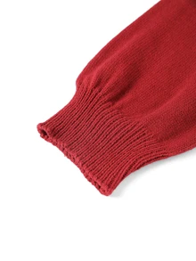 GlowEve CURVE Red V-Neck Pearl Trim Lantern Sleeve Plus Size Sweater Top Winter - Red - View 8