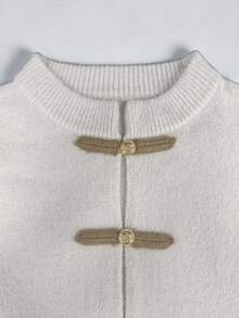 Ceyna Plus Size Women's New Autumn/Winter Modern Chinese Style Frog Button Stand Collar Long Sleeve Fitted Short Cardigan Sweater Casual Daily Jacket - Apricot - View 5