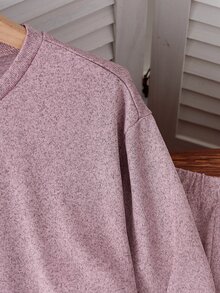 Women's Crew Neck Knit Set, New Autumn Loose Crop Top And Drapey Wide Leg Pants, Casual 2 Pieces Outfit - Khaki - View 5