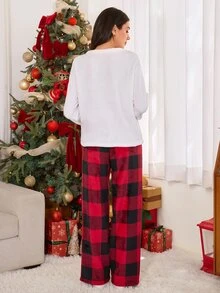 SHEIN Christmas Atmosphere Print Long Sleeve Long Pants Loungewear Set - Multicolor - View 2