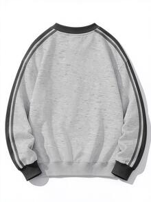 Chillumni Casual Apricot Green Contrast Color Striped California Letter Print Crew Neck Sweatshirt, Contrast Color Webbing Loose Fit Collegiate Sporty Slimming - Multicolor - View 2