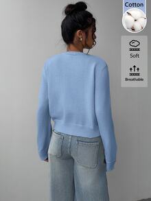 SHEIN BASICS Women's Single-Breasted Casual Versatile Daily Cardigan - Blue - View 2