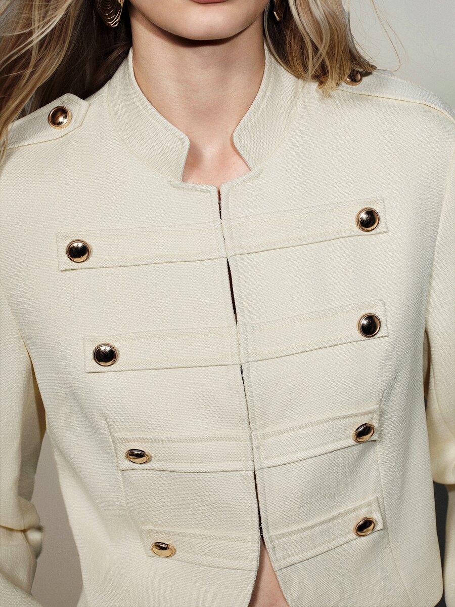 Aveloria Modichic Elegant Preppy Fashion Button Long Sleeve Jacket, Versatile Slimming Office Off-White Fall - Apricot - View 1