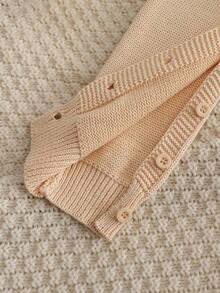 Baby Girl Contrast Color Collared Long Sleeve Casual Knit Romper - Beige - View 3