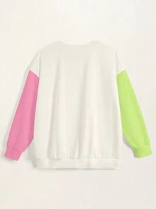 LOONEY TUNES X SHEIN Plus Size Crew Neck Cartoon Graphic Print Long Sleeve Sweatshirt - White - View 5