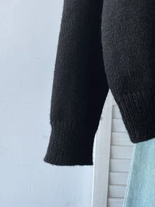 SHEIN 青少年女孩旗幟圖案休閒日常長袖針織衫 - 黑色 - 查看 6