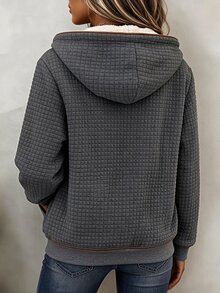 Holdful Holdful Women's Zipper Pocket Long Sleeve Hooded Knit Sweater - Dark Grey - View 2