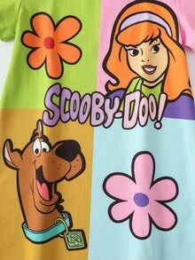 SCOOBY-DOO X SHEIN Young Girl Letter Cartoon Print Casual Daily Summer Dress - Multicolor - View 4