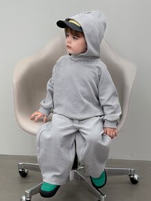 DAZY Infant (Boy) Hooded Striped Korean Style Autumn/Winter Sweatshirt Set - Grey - View 4