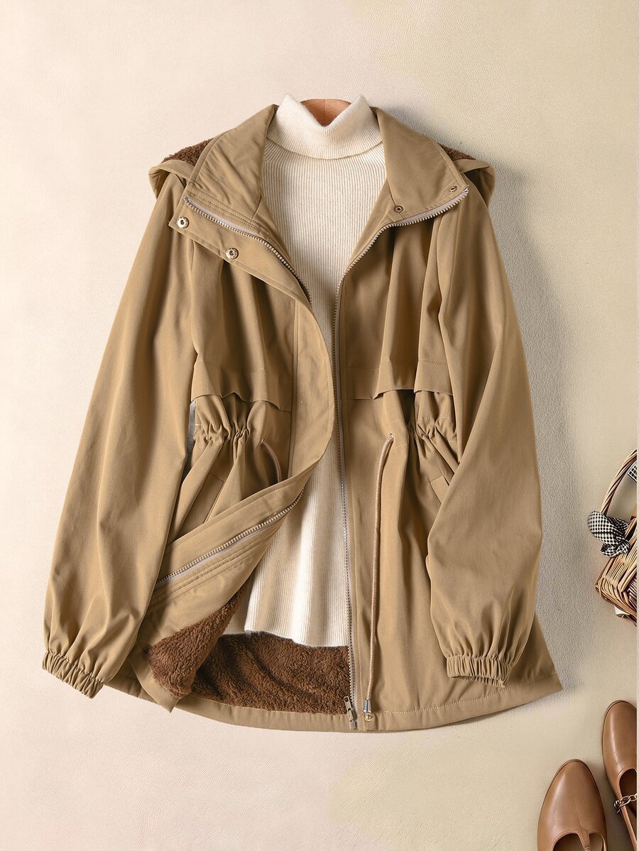 Rusticease Women's Solid Color Long Sleeve Zipper Front Casual Trench Coat - Brown - View 1