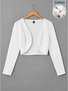 SHEIN EZwear 女款純色休閒百搭多功能日常長袖夾克，白色，適合秋季日常旅行 - 白色 - 查看 1