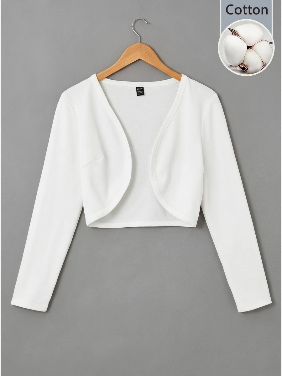 SHEIN EZwear 女款純色休閒百搭多功能日常長袖夾克,白色,適合秋季日常旅行 - 白色 - 查看 1