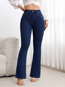 Flexra Plus Size Women's Casual Comfortable Deep Blue Mid-Stretch Denim Jeans - Dark Wash - View 6