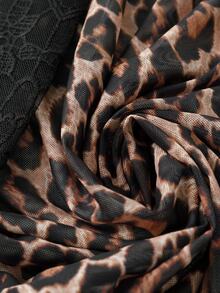 SHEIN Plus Size Women's Best-Selling Elegant Classic Leopard Print Lace Trim Patchwork Mid-Length Shawl Cardigan, Minimalist Slimming Cut Design, Suitable For Daily Commute, Outings, Dates And Gatherings - Multicolor - View 3