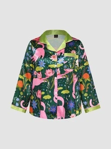 Chillnights Plus Size Women's All-Over Print Long Sleeve Top And Pants Casual Daily Home Sleepwear Set - Multicolor - View 3
