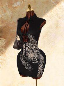Amplova Women's Wild Tiger Print Cutout Backless Mini Dress - Black - View 2