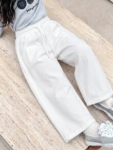 SHEIN Explorewe 女童牛仔褲，秋季新款，白色，彈性腰帶抽繩設計，寬鬆版型，輕量柔軟丹寧布料，舒適親膚，適合四季穿著；完美適用於日常穿著、拍照、購物、旅行、度假等多種場合；2026新款女童牛仔褲 - 白色 - 查看 7