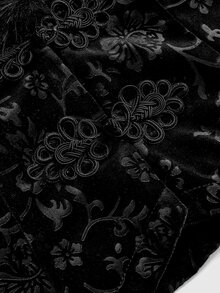 ROMWE Vintage Gothic Black Velvet Burnout Fur Collar Waist-Cinching Women's Jacket - Black - View 3