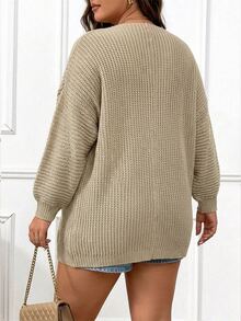 INAWLY Solva Plus Size Women's Solid Color Casual Versatile Daily Wear Cardigan - Khaki - View 6