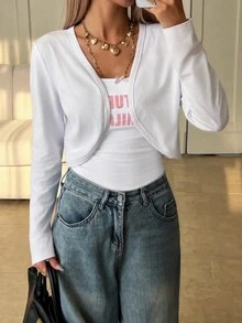 SHEIN EZwear 女款純色休閒百搭多功能日常長袖夾克，白色，適合秋季日常旅行 - 白色 - 查看 4