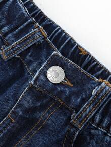 Young Boy Elastic Waist Straight Leg Jeans - Dark Wash - View 7