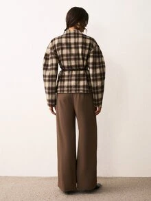 ATUI Studio Women's Fashion Plaid Long Sleeve Overcoat, Versatile - Brown - View 7