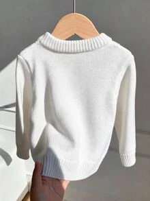 SHEIN 中性嬰兒男/女童 幼兒秋冬加厚粗針粗繩編織棕色圓領套頭毛衣 嬰兒毛衣 - 白色 - 查看 2