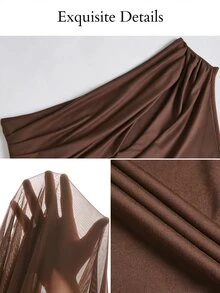 SOLERSUN 女款大尺碼黑色夏季優雅婚禮賓客禮服，不對稱領口鏤空無袖貼身長洋裝，飄逸派對晚裝 - 棕色 - 查看 8