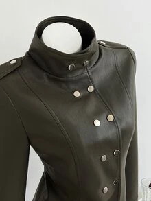 Elamini Y2K Double Breasted Moto Jacket - Black - View 5
