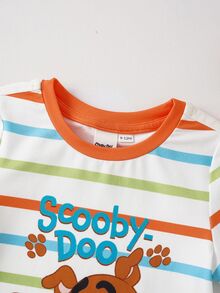 SCOOBY-DOO X SHEIN Baby Boy Cartoon Print Striped Romper - Orange - View 3