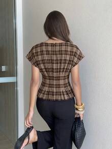 Siren Gaze Women's Plaid Pleated Casual Daily Outing Shirt - Multicolor - View 2